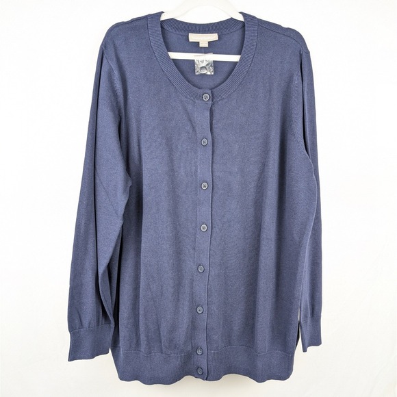 Woman Within Navy Blue Button Cardigan Sweater Plus Size 22 24 1X Cabincore NEW - Picture 2 of 11
